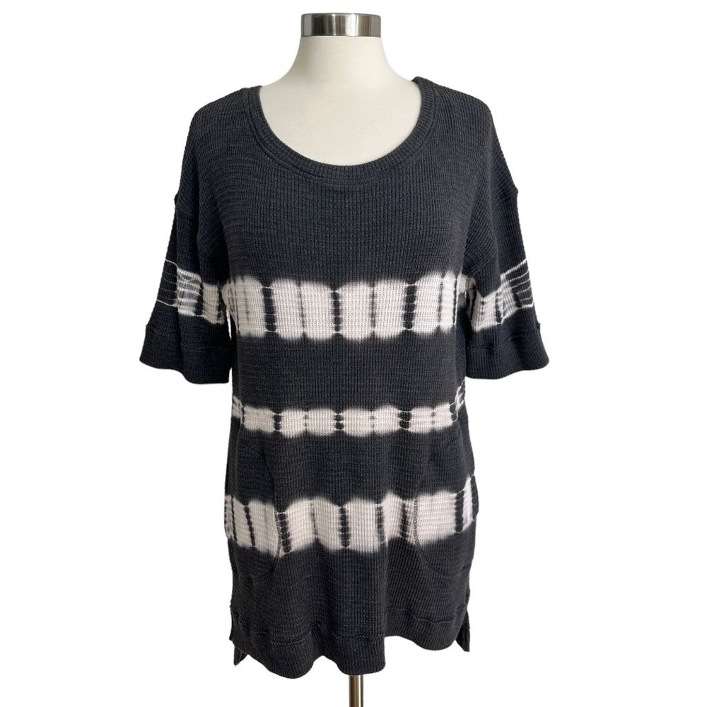 Free People SMALL Gray Canyon Tie Dye Waffle Knit Short Sleeve Tunic Pockets